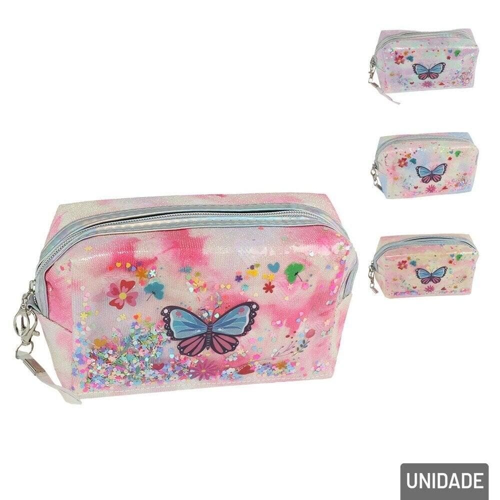 Necessaire de Poliéster 21cm Borboleta Glitter - Tudo em Caixa