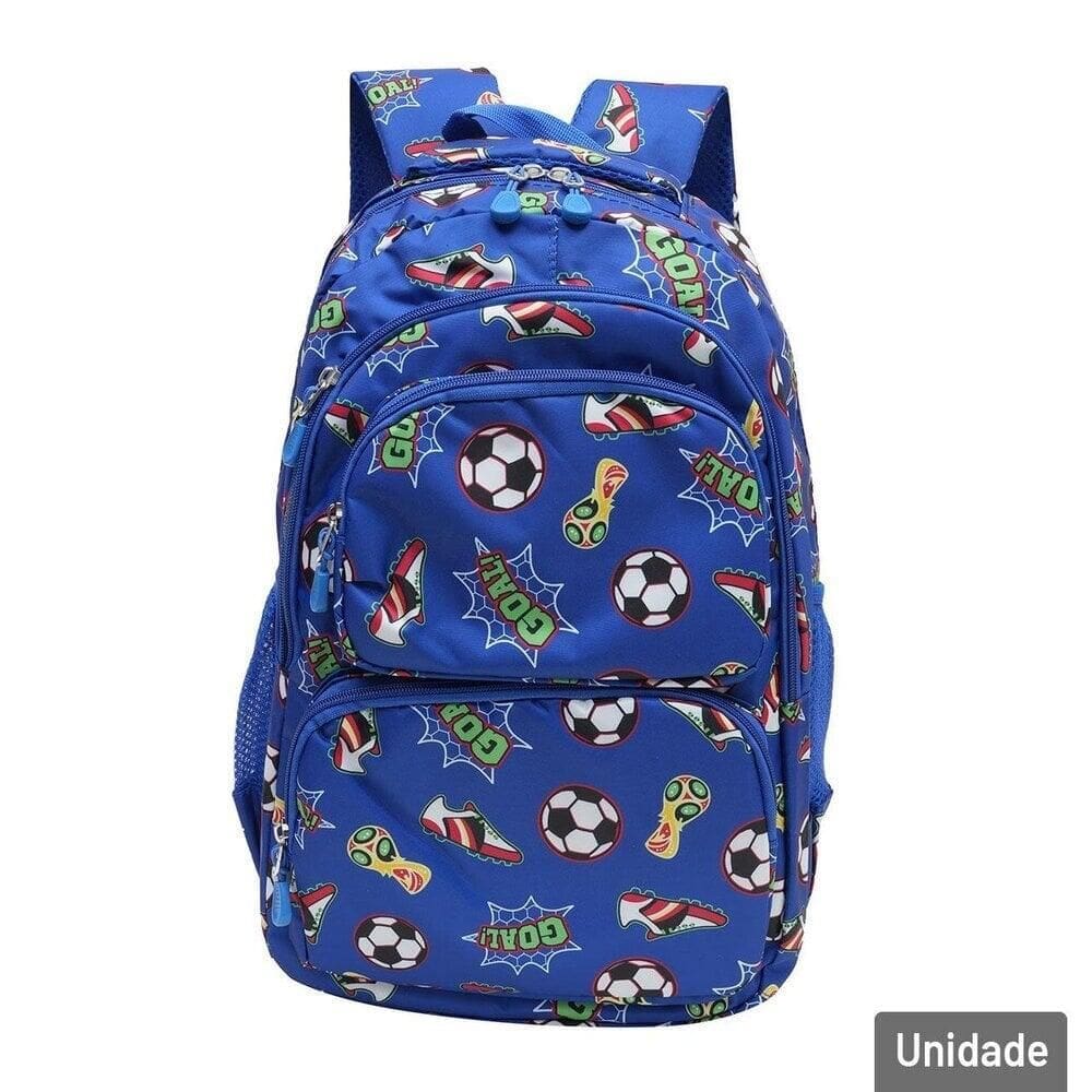 Mochila Juvenil 18`` 46cm Futebol Azul - Tudo em Caixa