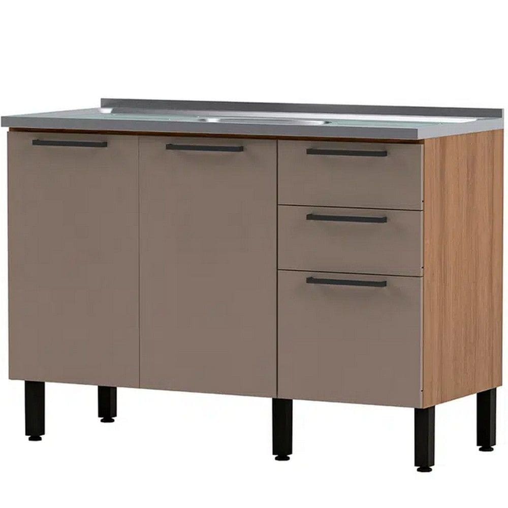 Balcao sem Tampo 2 Portas 3 Gavetas em MDP 120cm Caiena Telasul