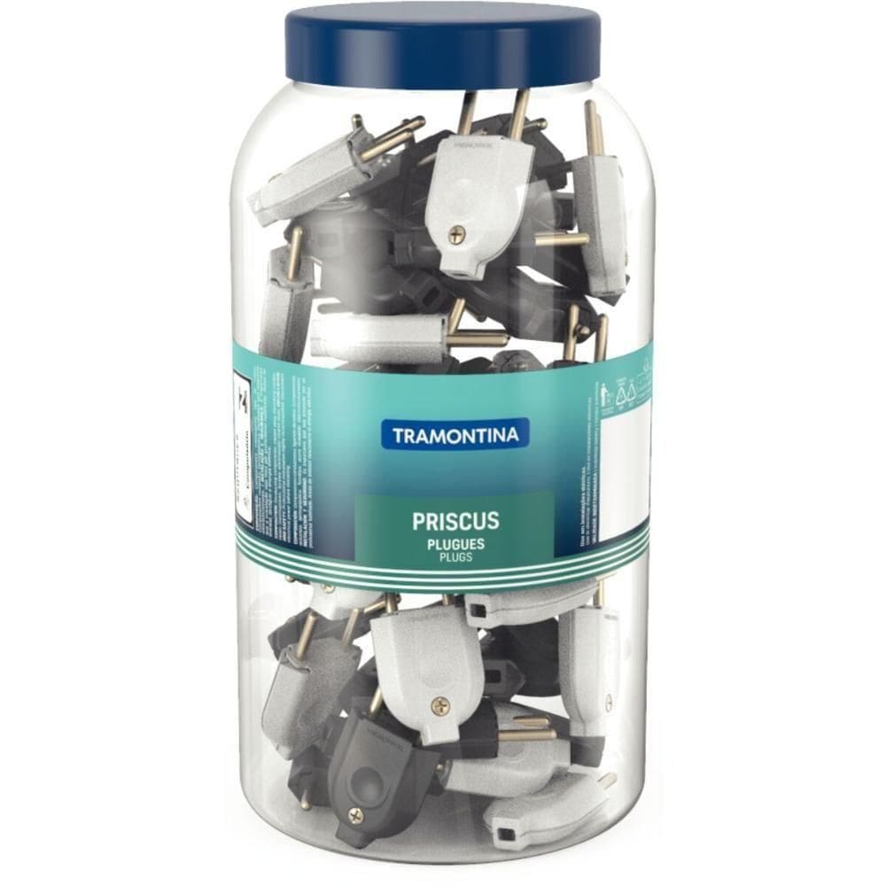 Pote Grande Com Plugue Macho 2p 10a 250v~ Cores Preto E Branco