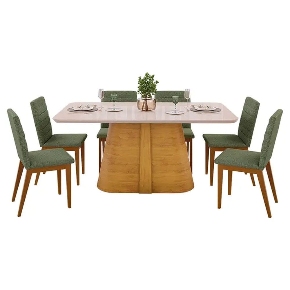 Mesa de Jantar Ryze 1,80M Tampo em Vidro e MDF 6 Cadeiras Sofia Dj Moveis