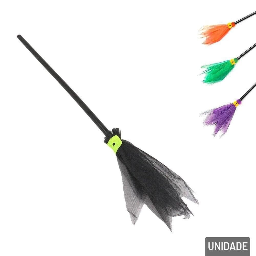 Vassoura de Bruxa Plástico Halloween 70cm Color - Tudo em Caixa
