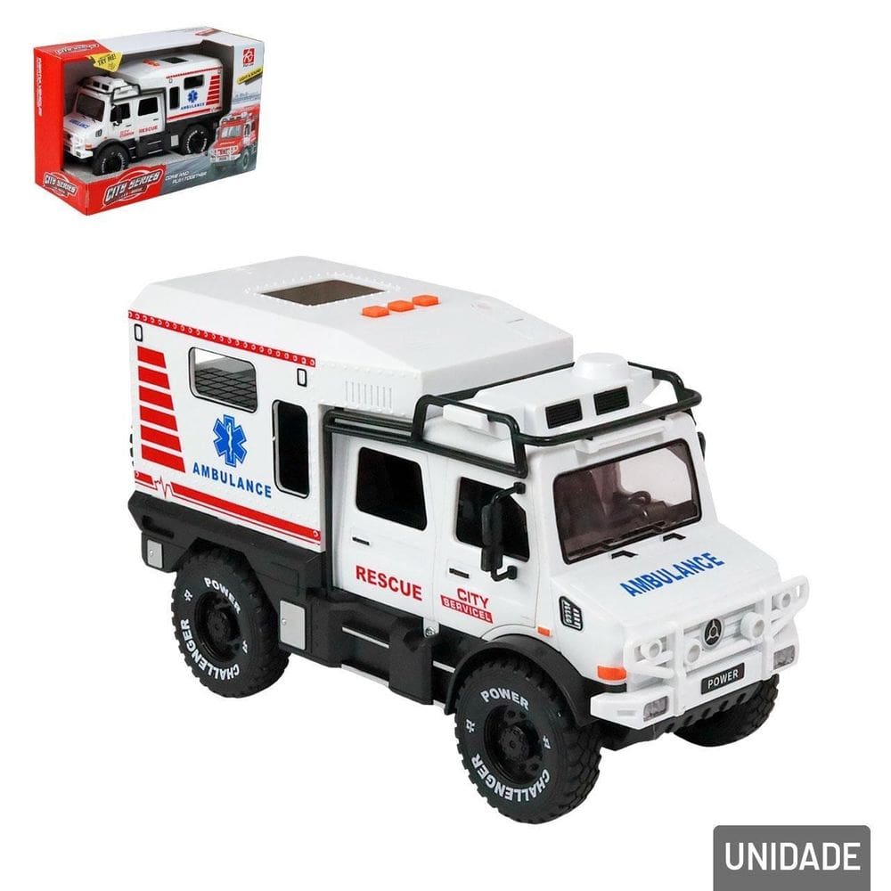 Carro de Ambulância Fricção Plástico com SOM e Luz - Tudo em Caixa