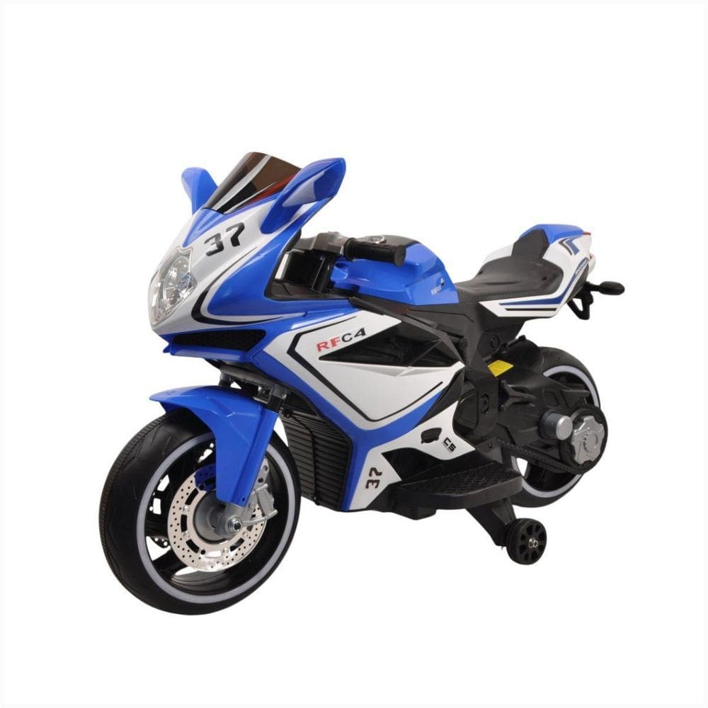 Moto Azul Criança Rodinha De Suporte Bateria 12V Música Usb