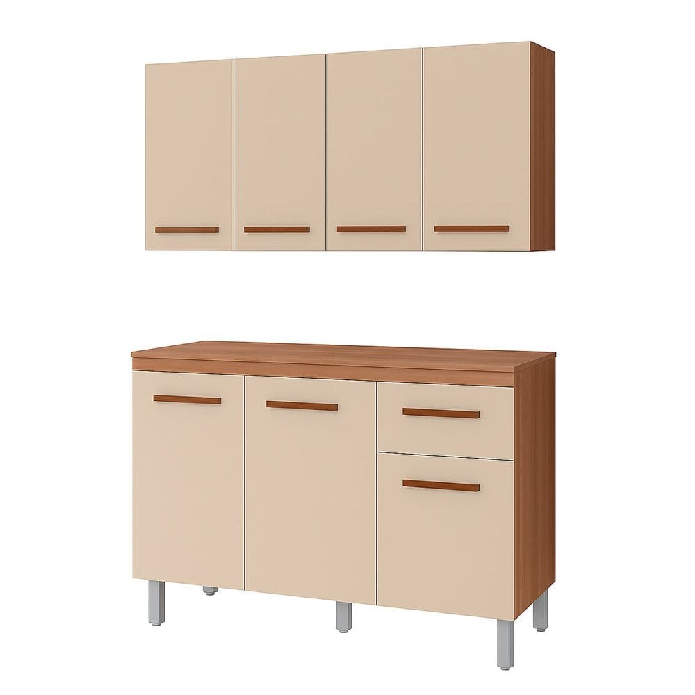 Armário Aéreo 4 Portas e Balcão 3 Portas 120 cm Vitoriana