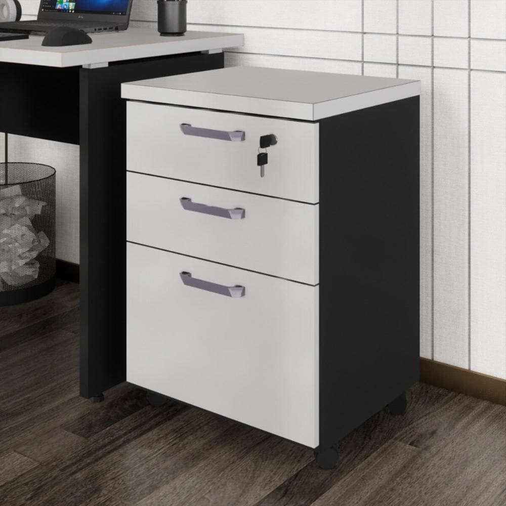 Gaveteiro de Escritório 46cm com Chave 3 Gavetas e Rodízios Multimóveis CR25302