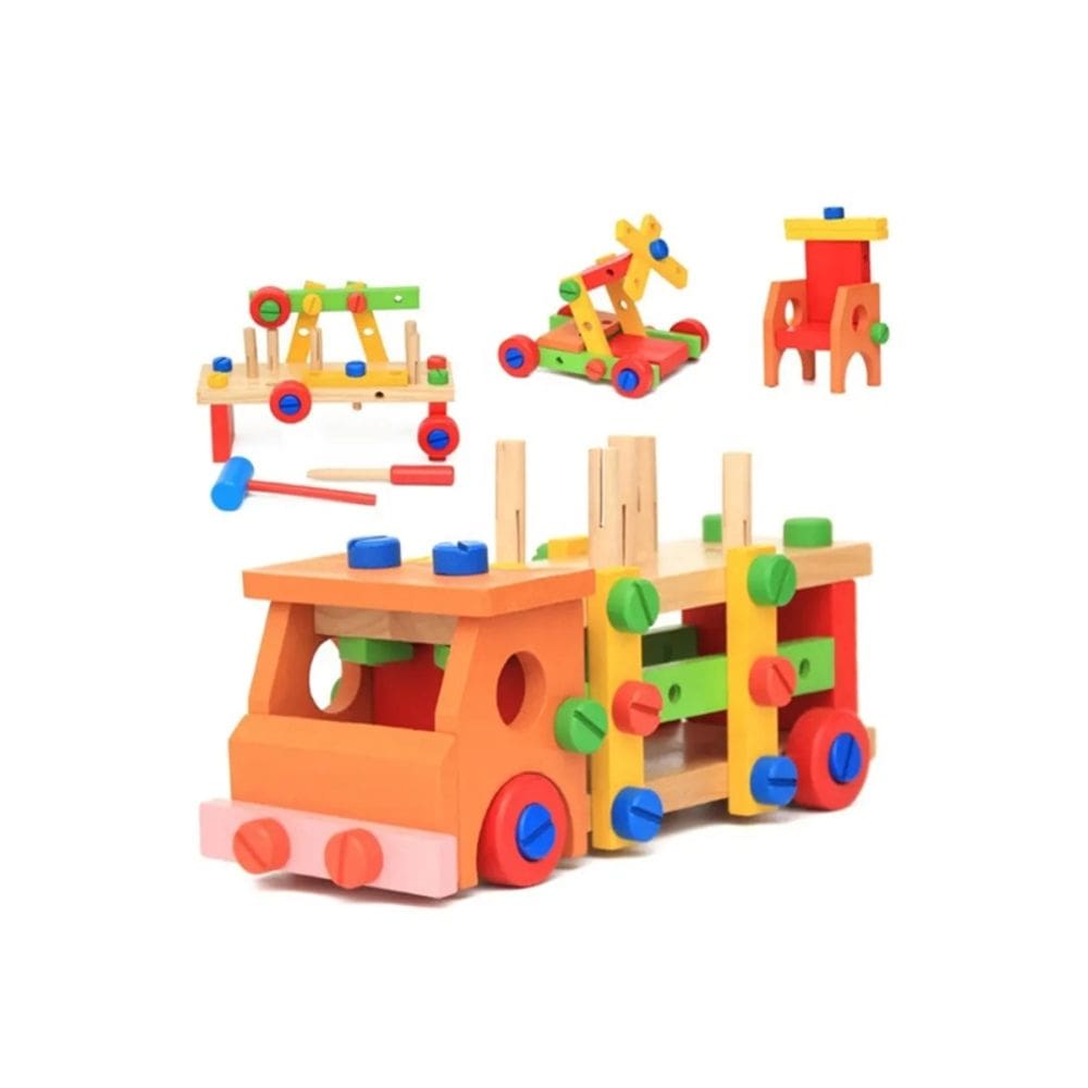 Caminhão de madeira de brinquedo Montessori multifuncional para crianças de 3 anos ou mais