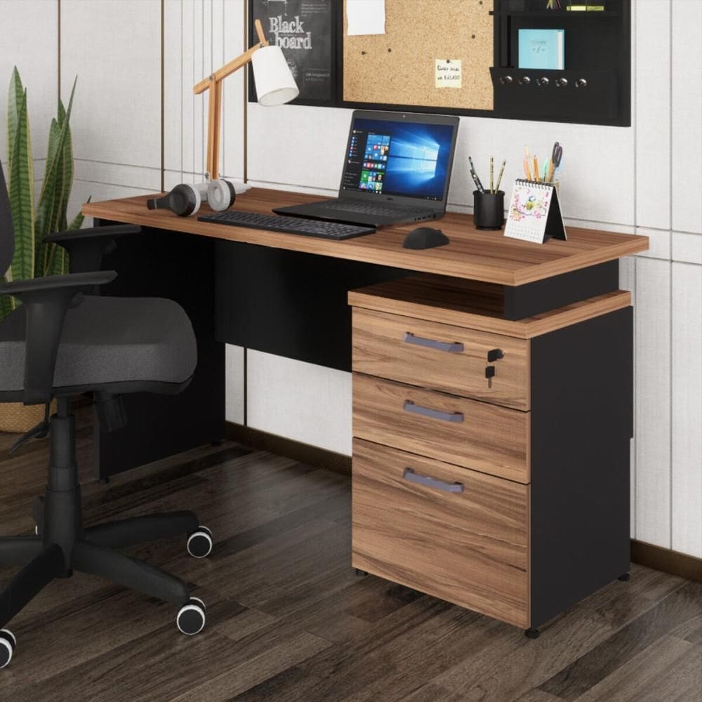Escrivaninha Mesa Escritório 135cm 3 Gavetas Flex Multimóveis CR25313