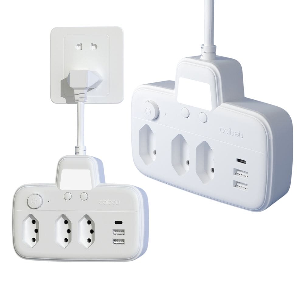 Filtro de Linha Inteligente 3 Tomadas Botão Interruptor com USB A e USB C Luz Noturna Ajustável Três Níveis