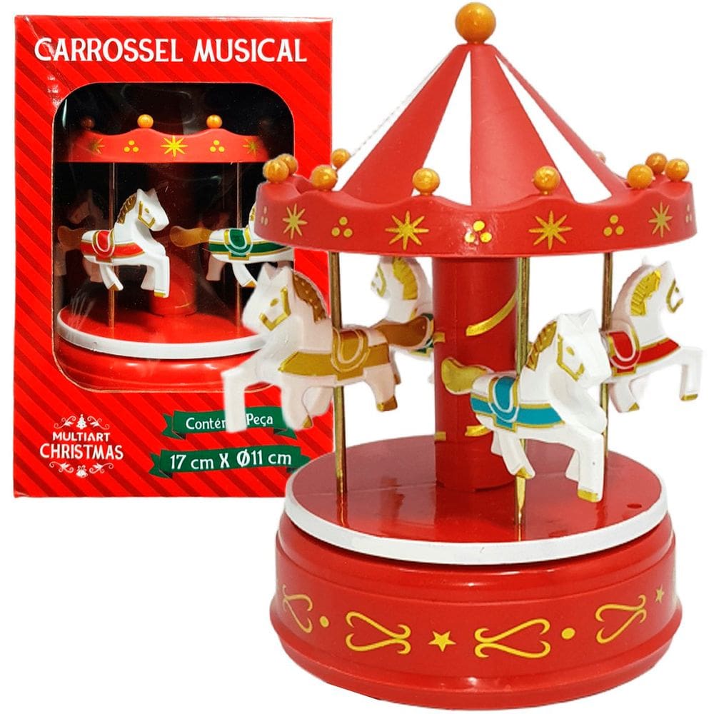 Carrossel Musical Enfeite Decoração Natalina À Corda De 17cm
