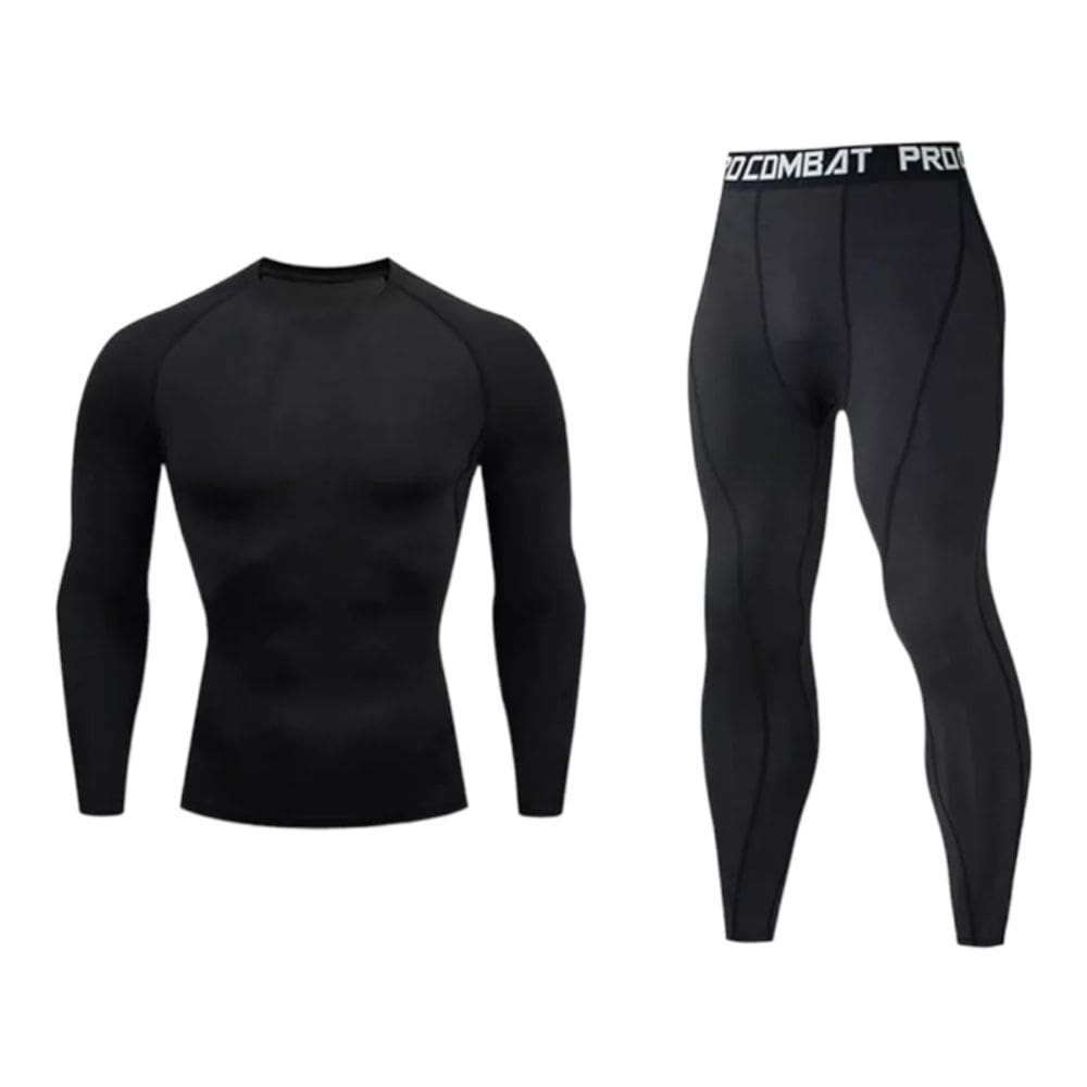 Terno esportivo de compressão de elastano de primeira camada preto
