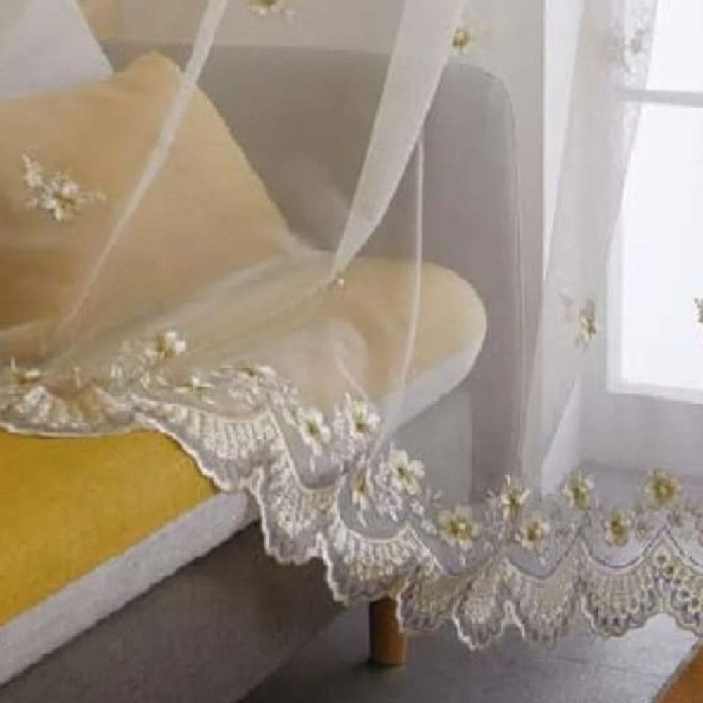 Cortina Teng Fei Visillo, desenho de bordado 230x140cm, branca x