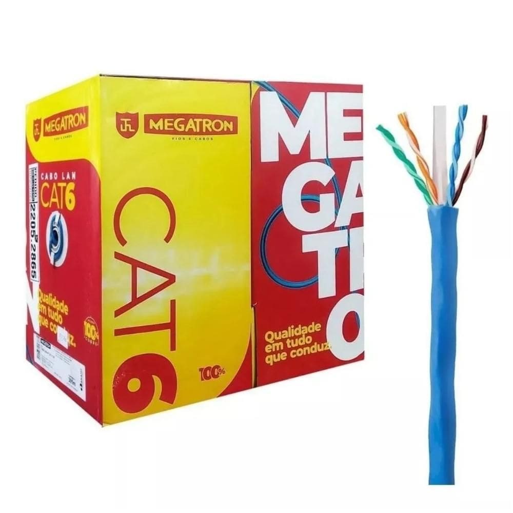 Caixa de Cabo UTP Cat CAT6 para rede - Megatron - Homologado - 305 metros - Azul