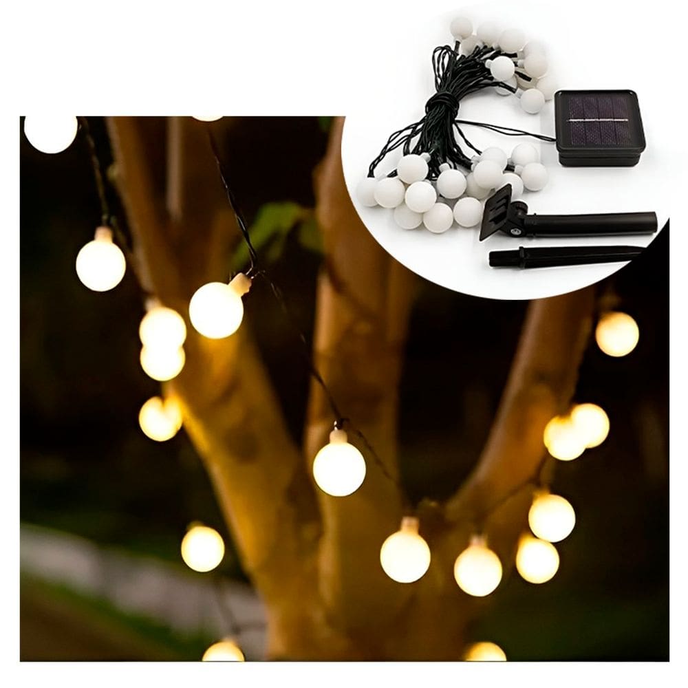 Pisca Cordão Natalino Solar Jardim 20 Bolinhas Amarelo De 5m