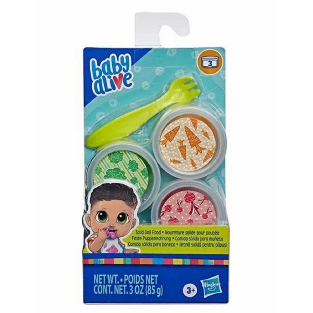 Conjunto de comida sólida Baby Alive para bonecas com 3 potes e garfo