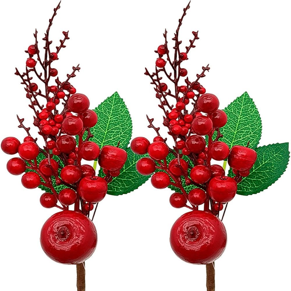 Ramos Galho Maça Vermelha Decoração De Natal 35cm Kit 10Pçs