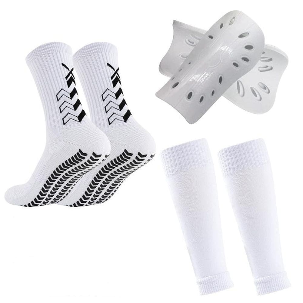 Conjunto antiderrapante de meias de futebol com mais de 2 caneleiras para adultos