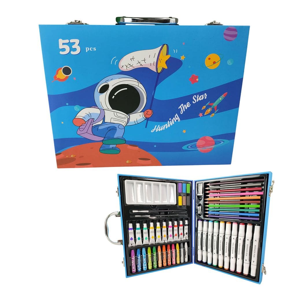 Maleta de Pintura Infantil Estojo 53 Peças Criança Canetinha Lapis de Cor