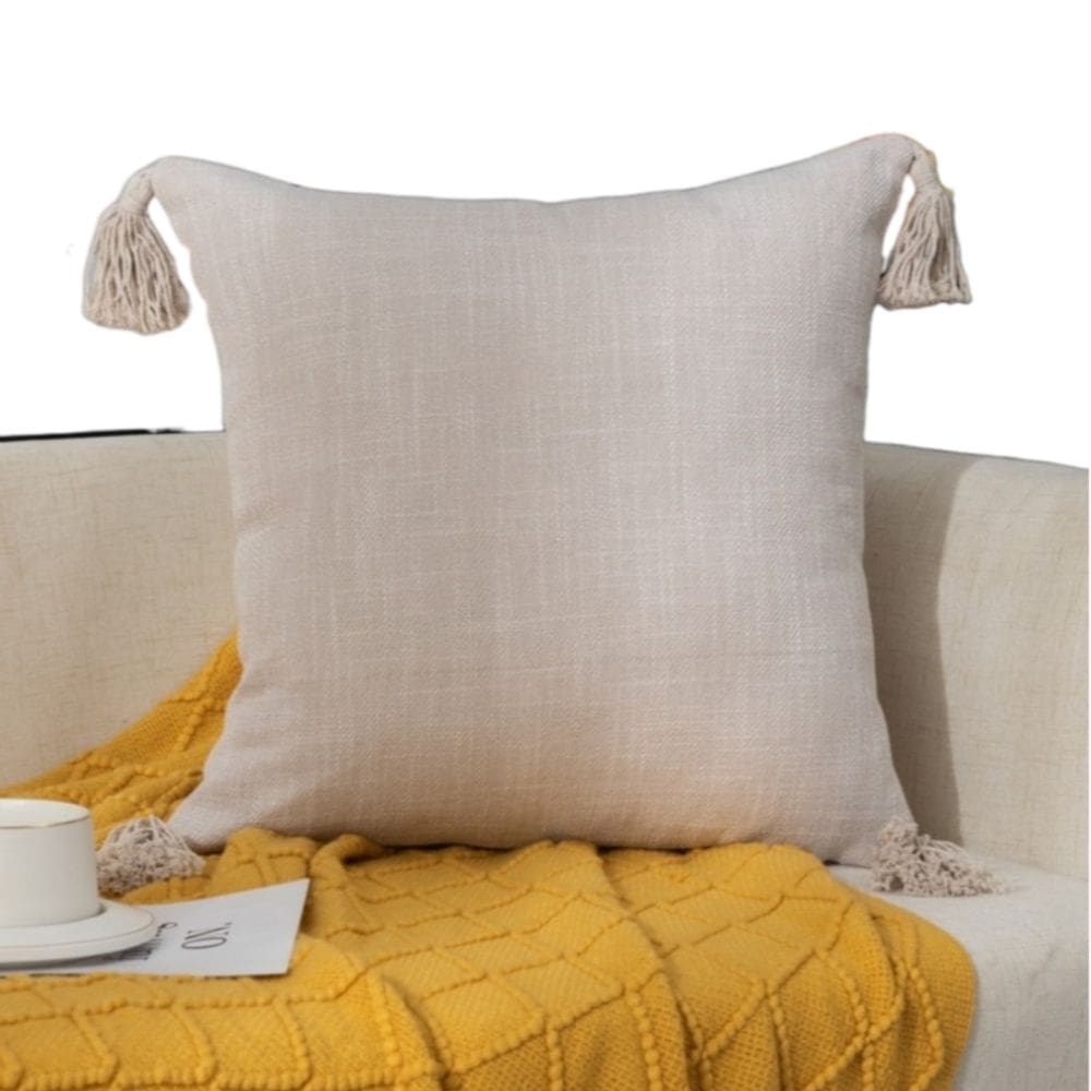 Estojos de linho, pacote com 4, com borla branca, 45 cm x 45 cm