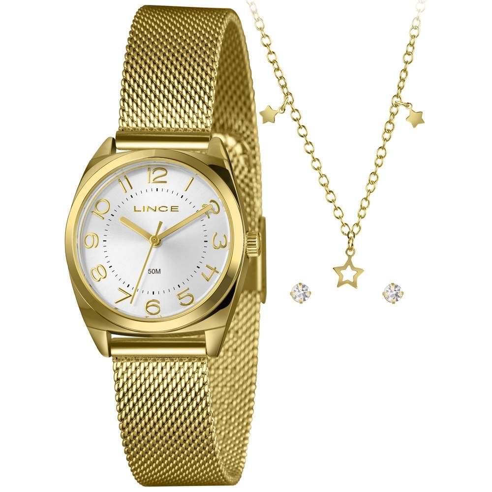 Relógio Lince Feminino Ref: Lrgh224l30 K0dqs2kx Dourado + Semijoia