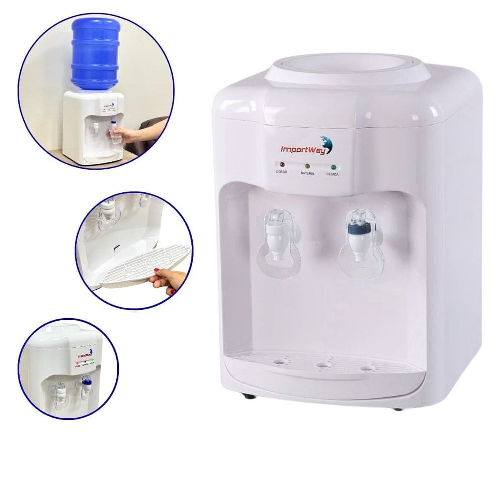 Bebedouro Refrigerado Água Gelada Natural Galão Garrafão Mesa Eletrônico Branco 220V Importway Iwbar