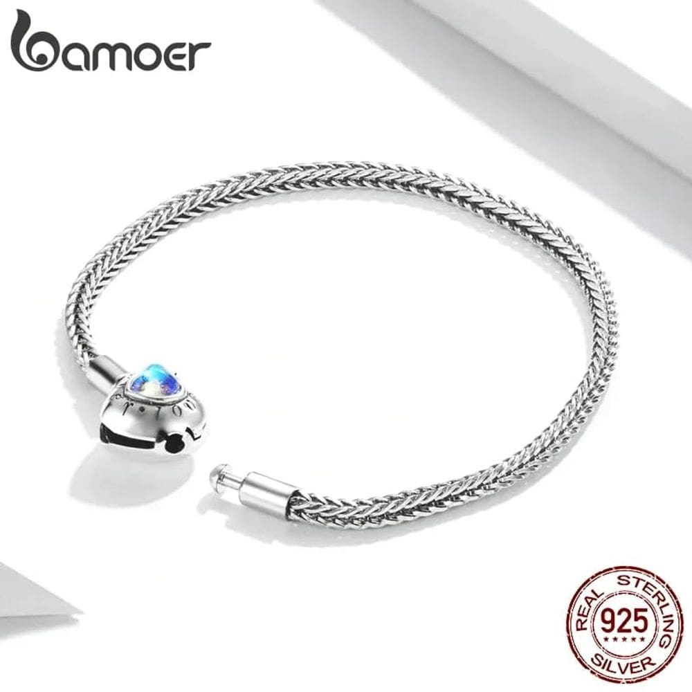Pulseira de miçangas de coração de prata 925 para mulheres