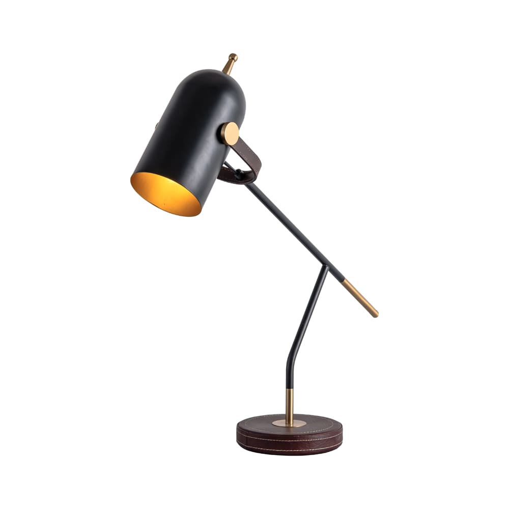 Luminária de Mesa Abajur Metal e Couro Sintético Preto e Marrom 55cm DS8220 Delis