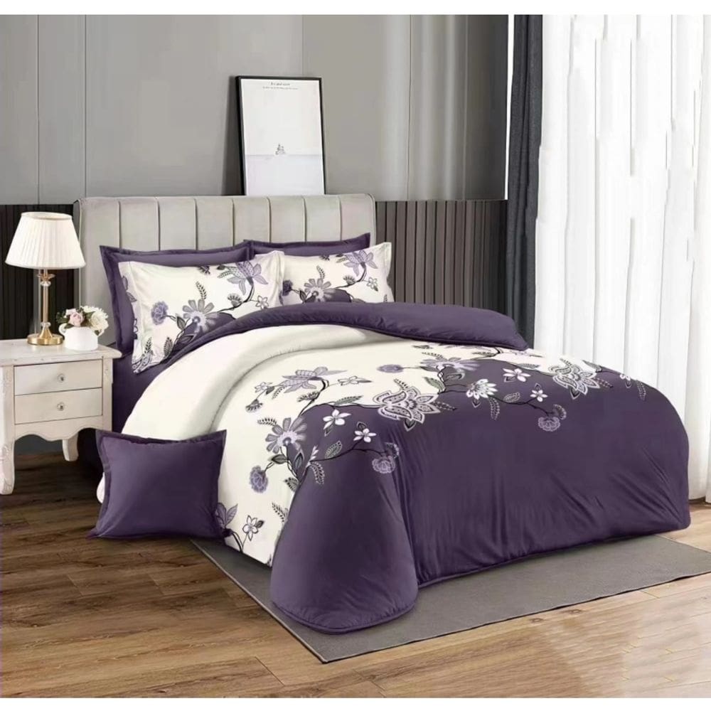 Capa de edredão King Morado White Film Flower Design 250x270cm