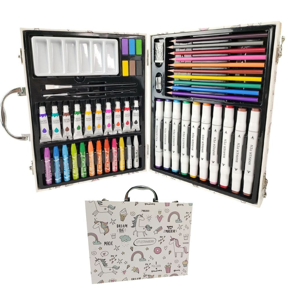 Maleta de Pintura Infantil Criança 53 Peças Estojo Canetinha Tinta Lapis de Cor