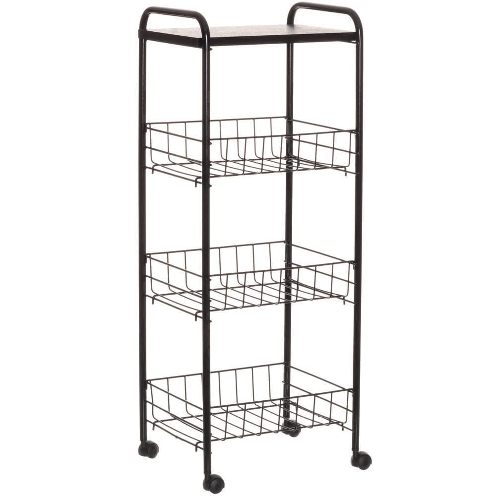 Fruteira 3 Cestos Com Tampo De Madeira Black