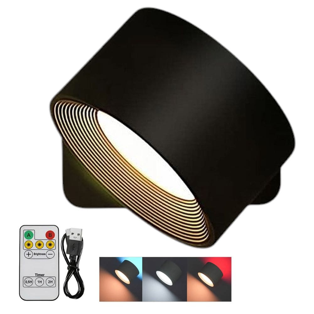 Luminaria Arandela LED 3 Tons USB Bateria Recarregavel Controle Remoto Mesa Parede Cabeceira Leitura Quarto Iluminaçao