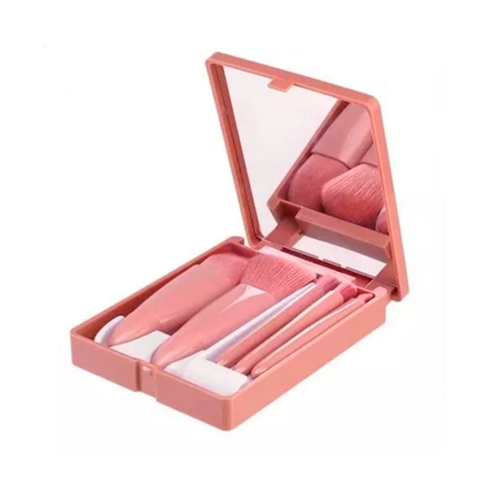 Conjunto de 5 pincéis de maquiagem profissionais com estojo espelhado sintético