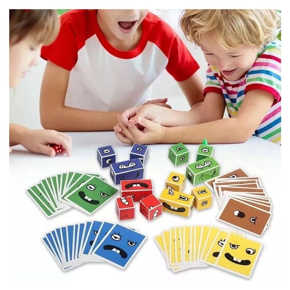 Jogo de expressão de quebra-cabeça Wooden Cube Change Face para crianças