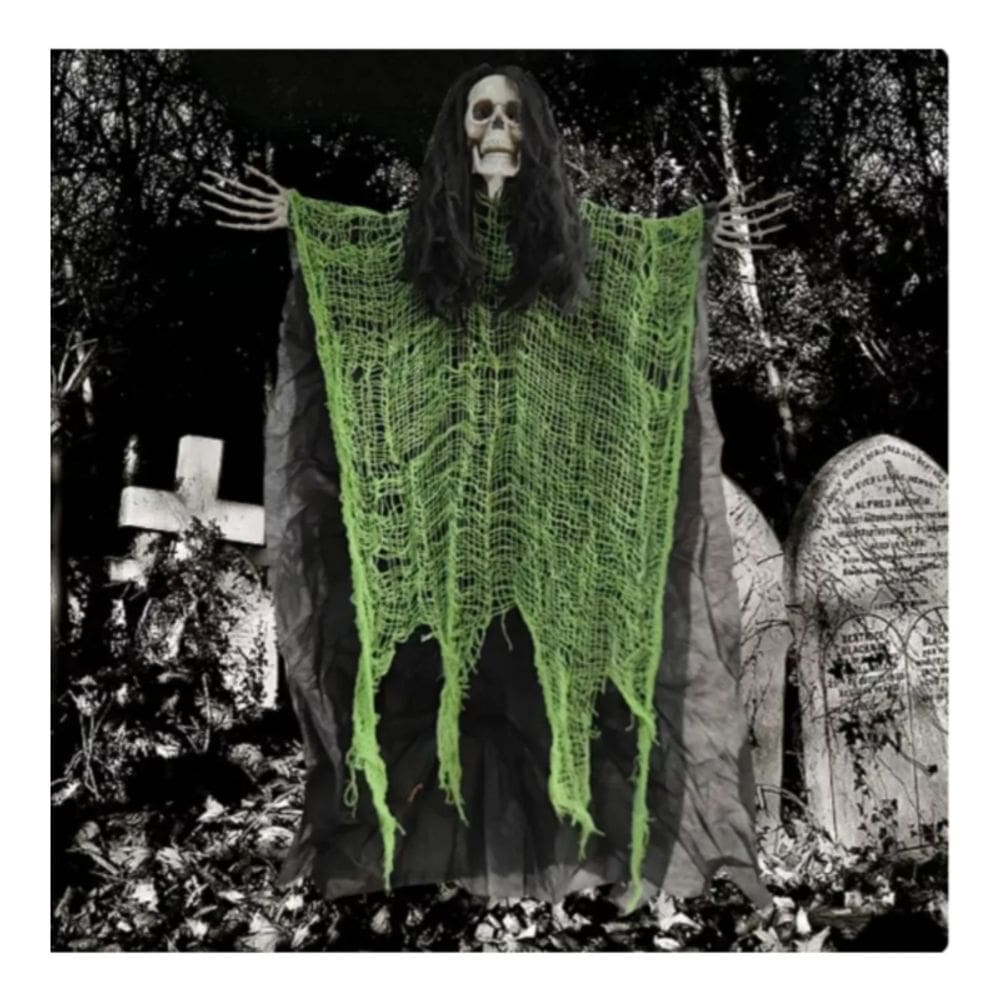 Pingente decorativo Skeleton Skull com luz e som de Halloween