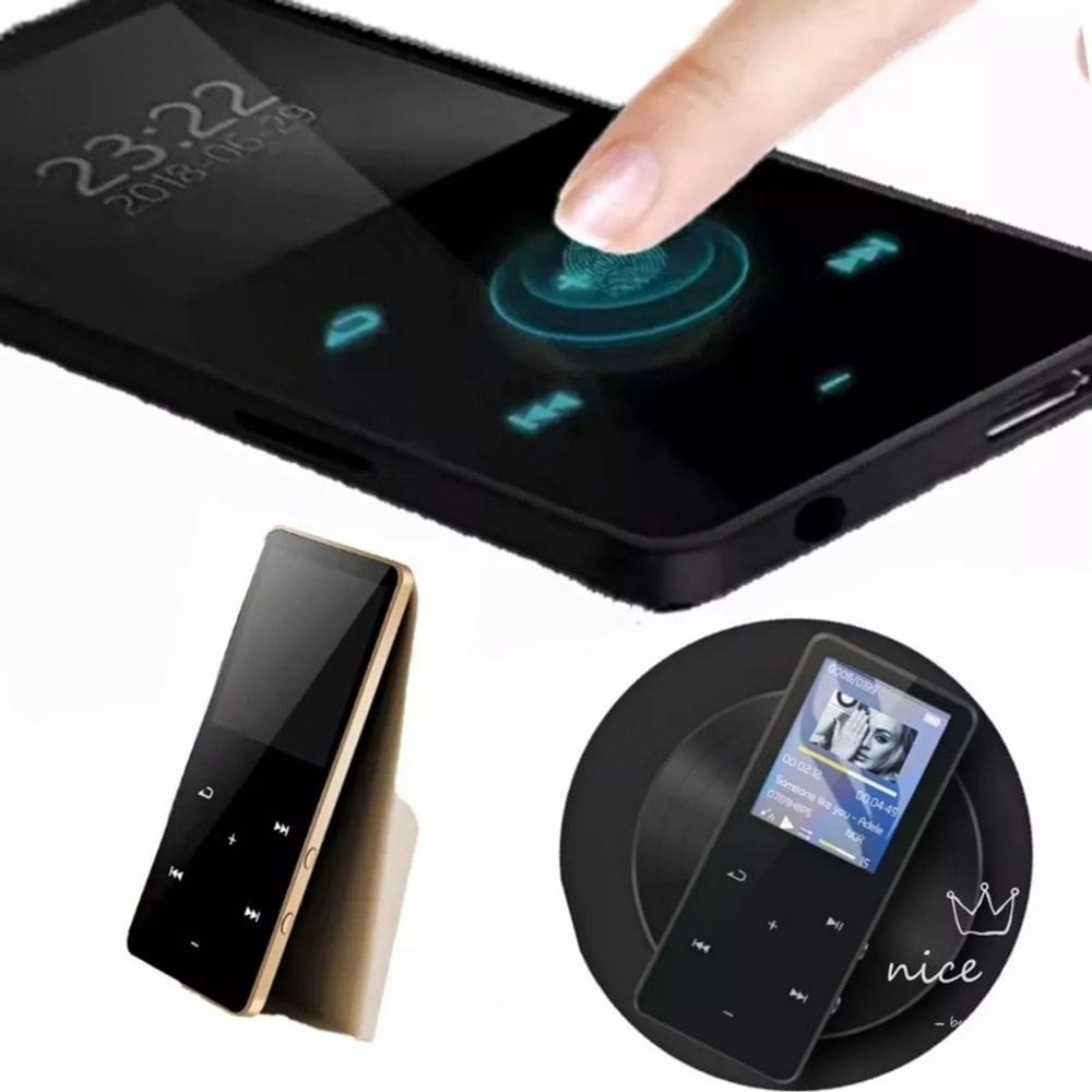 Leitor MP4 Bluetooth 8GB com tela de toque, rádio FM e fones de ouvido