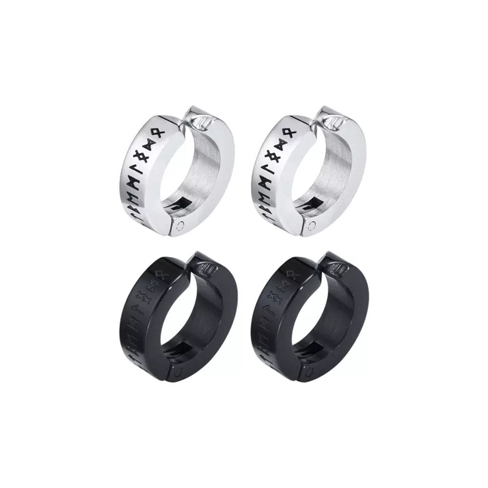 Pacote de brincos: 2 pares de piercing de pressão falso Viking Runes