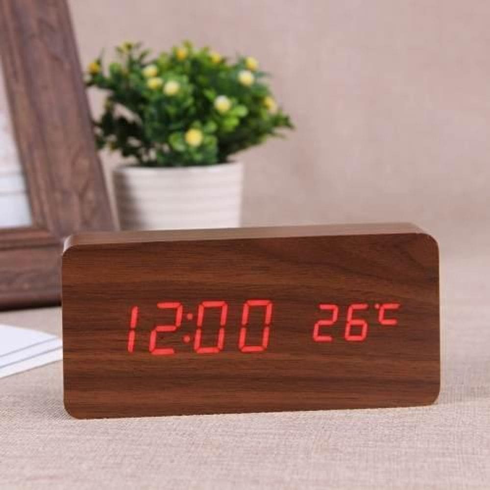 Relogio Despertador Mesa Digital Madeira Sound Control