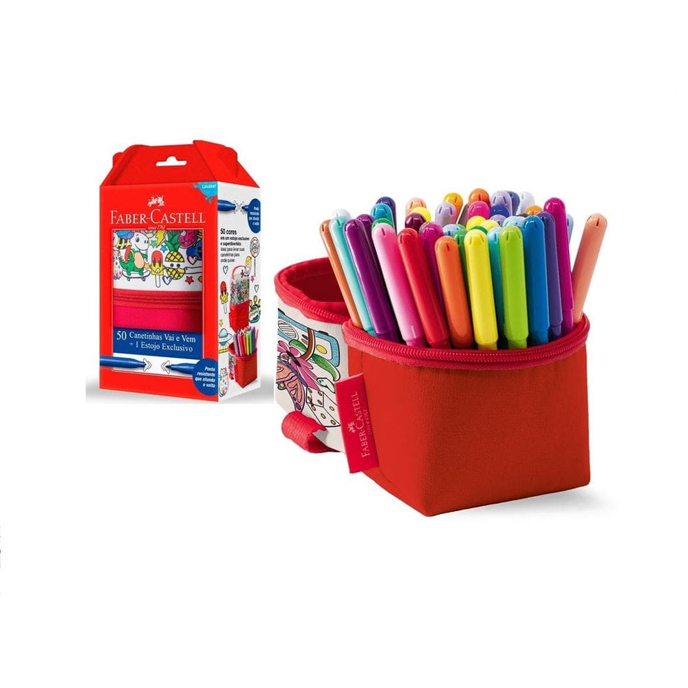 Kit Canetinhas Vai e Vem 50 cores com Estojo - Faber Castell