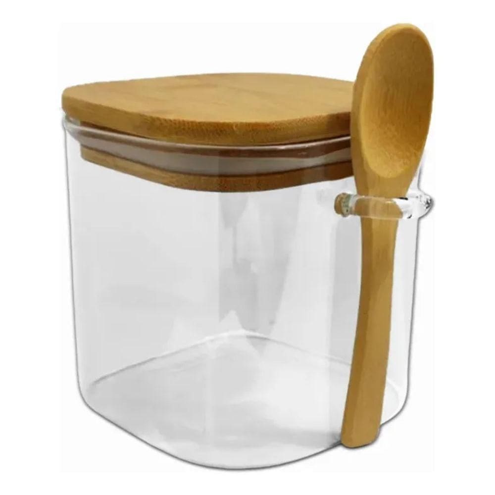 Pote Hermético de Vidro Tampa e Colher de Bambu 500ml Quanhe