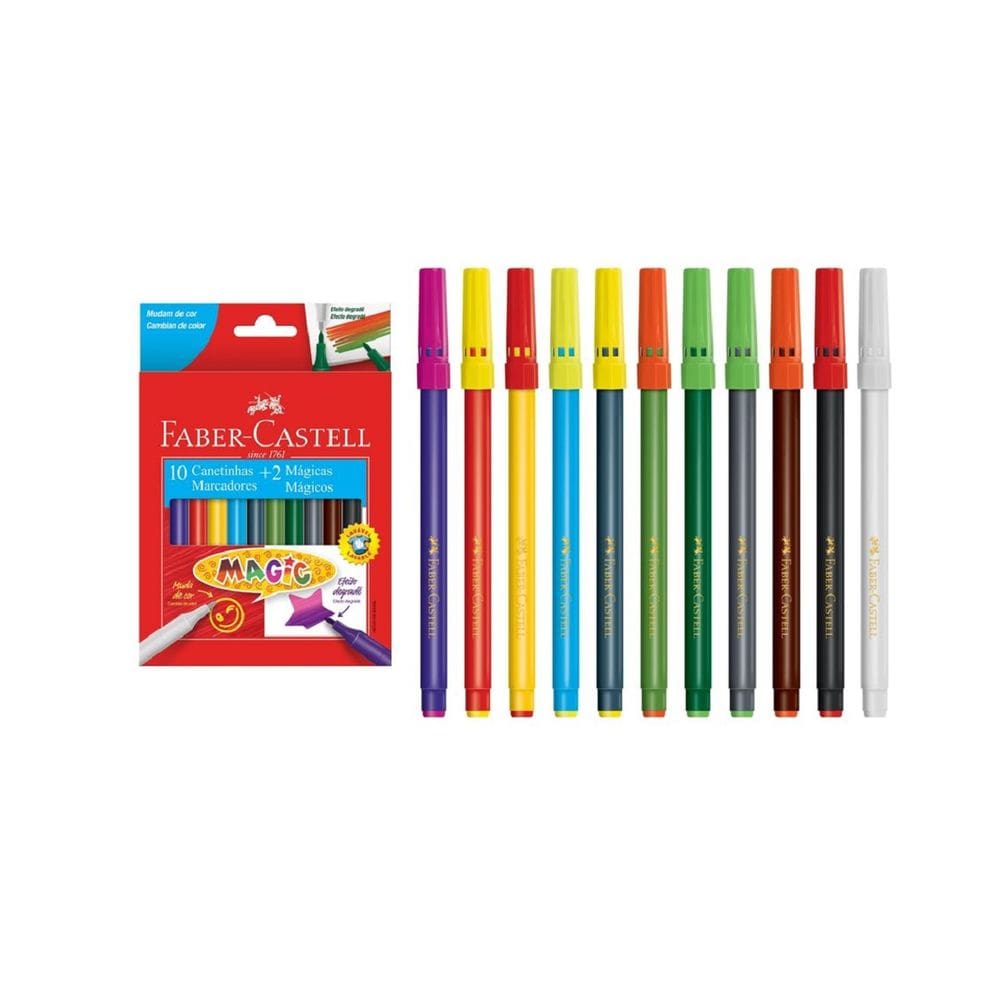 Canetinha 10 cores + 2 mágicas Muda de Cor - Faber-Castell
