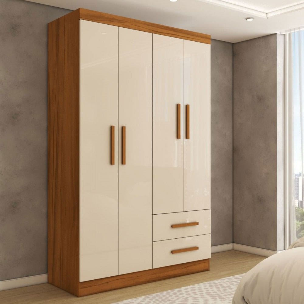 Guarda-Roupa Solteiro Zeus 4 Portas 2 Gavetas Freijó Trend/Off White Tx - Panorama Móveis