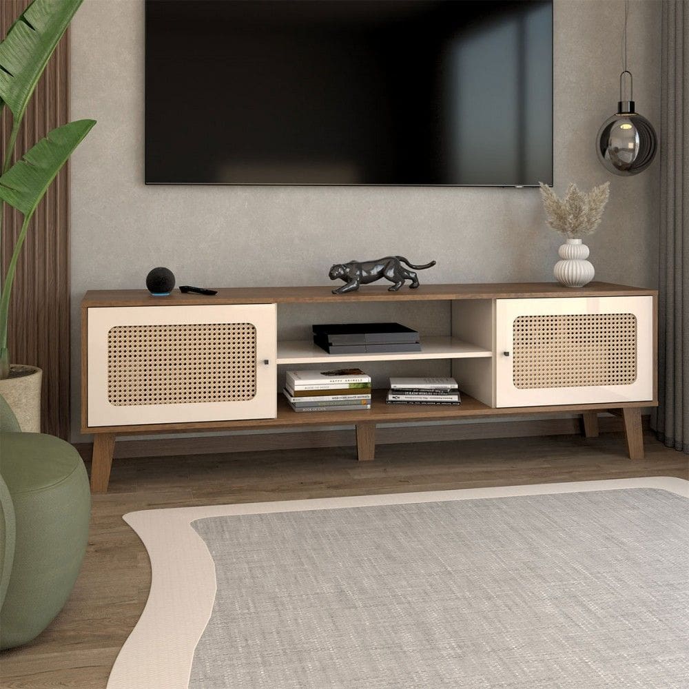 Rack para TV Até 75 Polegadas Retro 2 Portas Pinho/Off White - Panorama Móveis