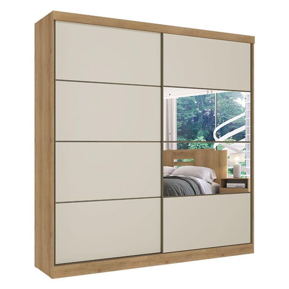 Guarda Roupa Casal Malaga Glass 2 Portas Capuccino Off White Acetinado - THB