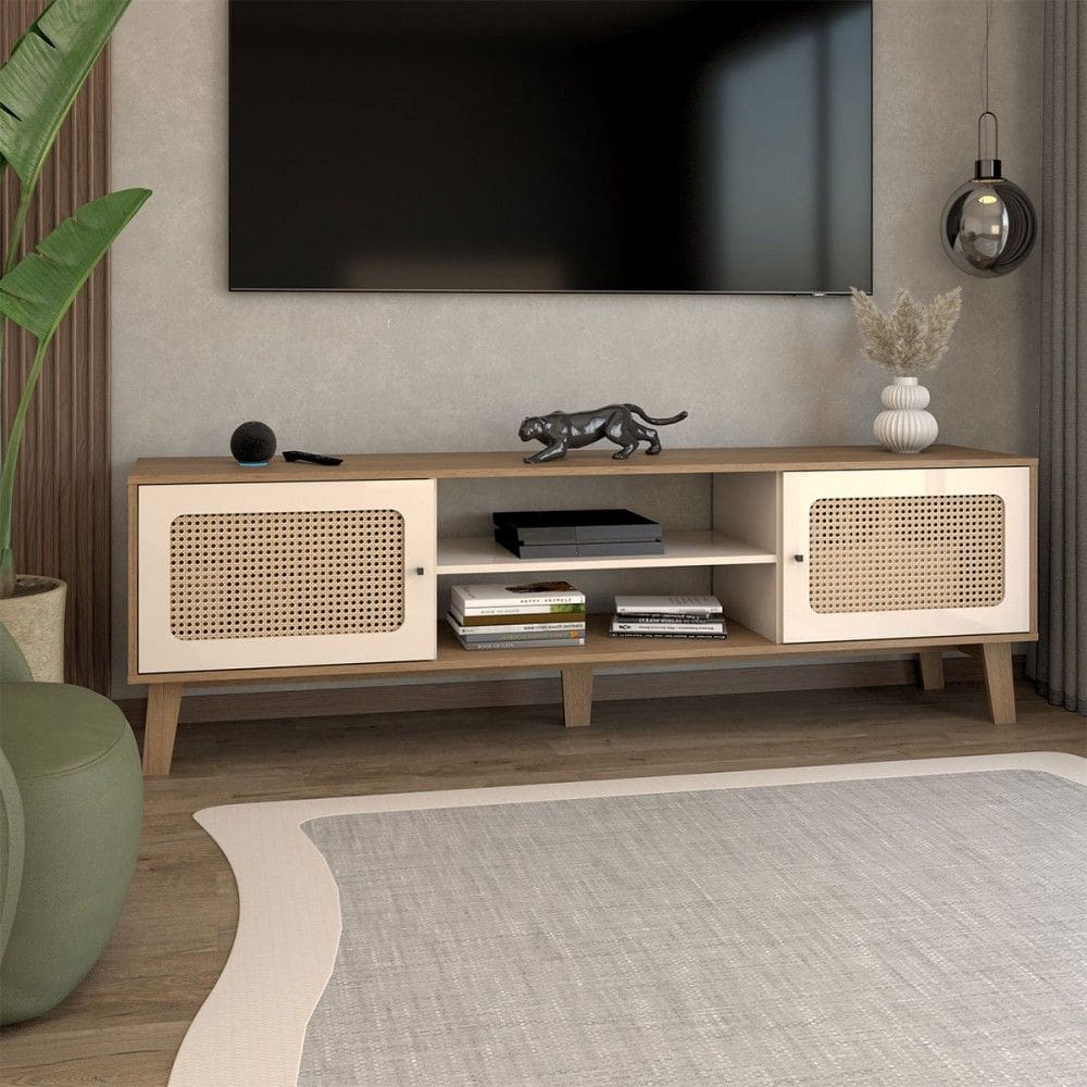 Rack para TV Até 75 Polegadas Retro 2 Portas Cinamomo/Off White - Panorama Móveis