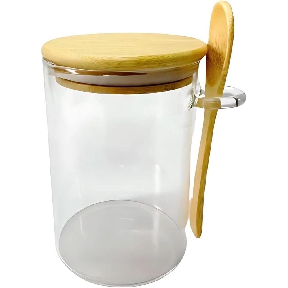 Pote Hermético de Vidro Tampa e Colher de Bambu 250ml Quanhe