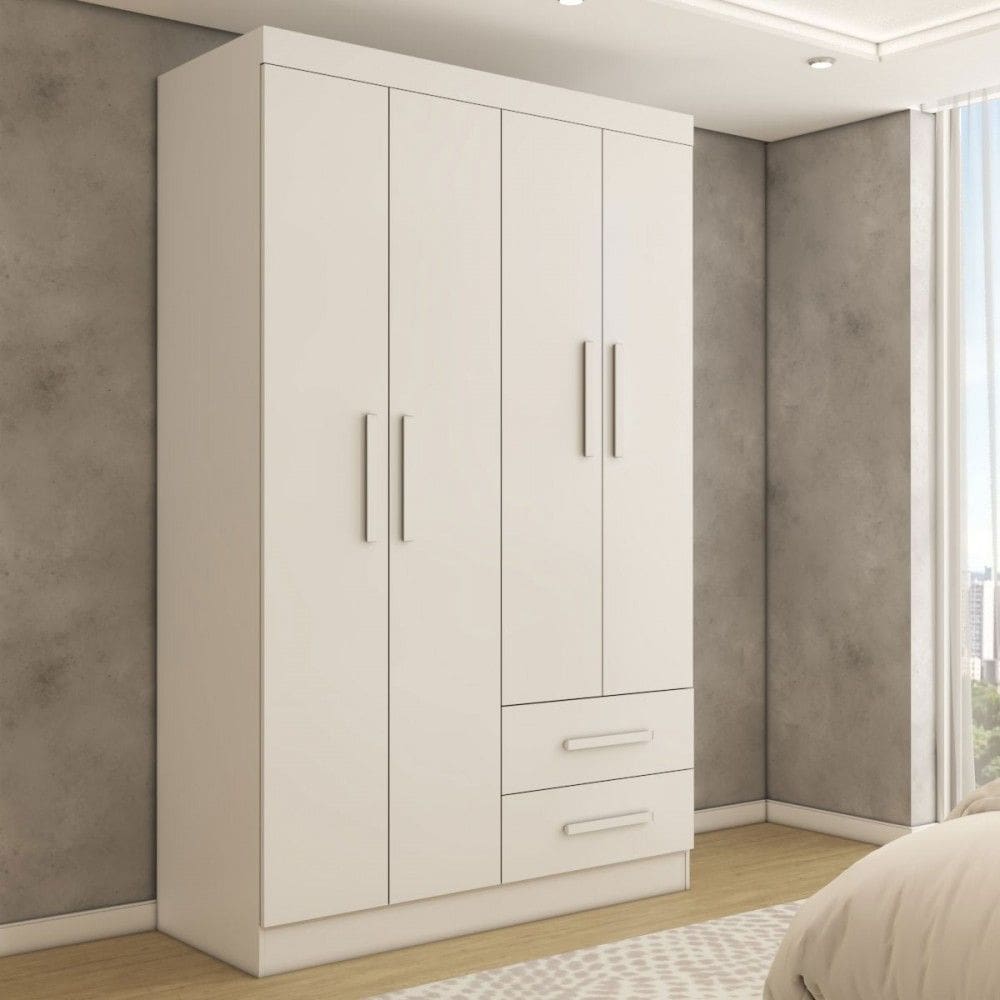 Guarda-Roupa Solteiro Zeus 4 Portas 2 Gavetas Flex Branco - Panorama Móveis