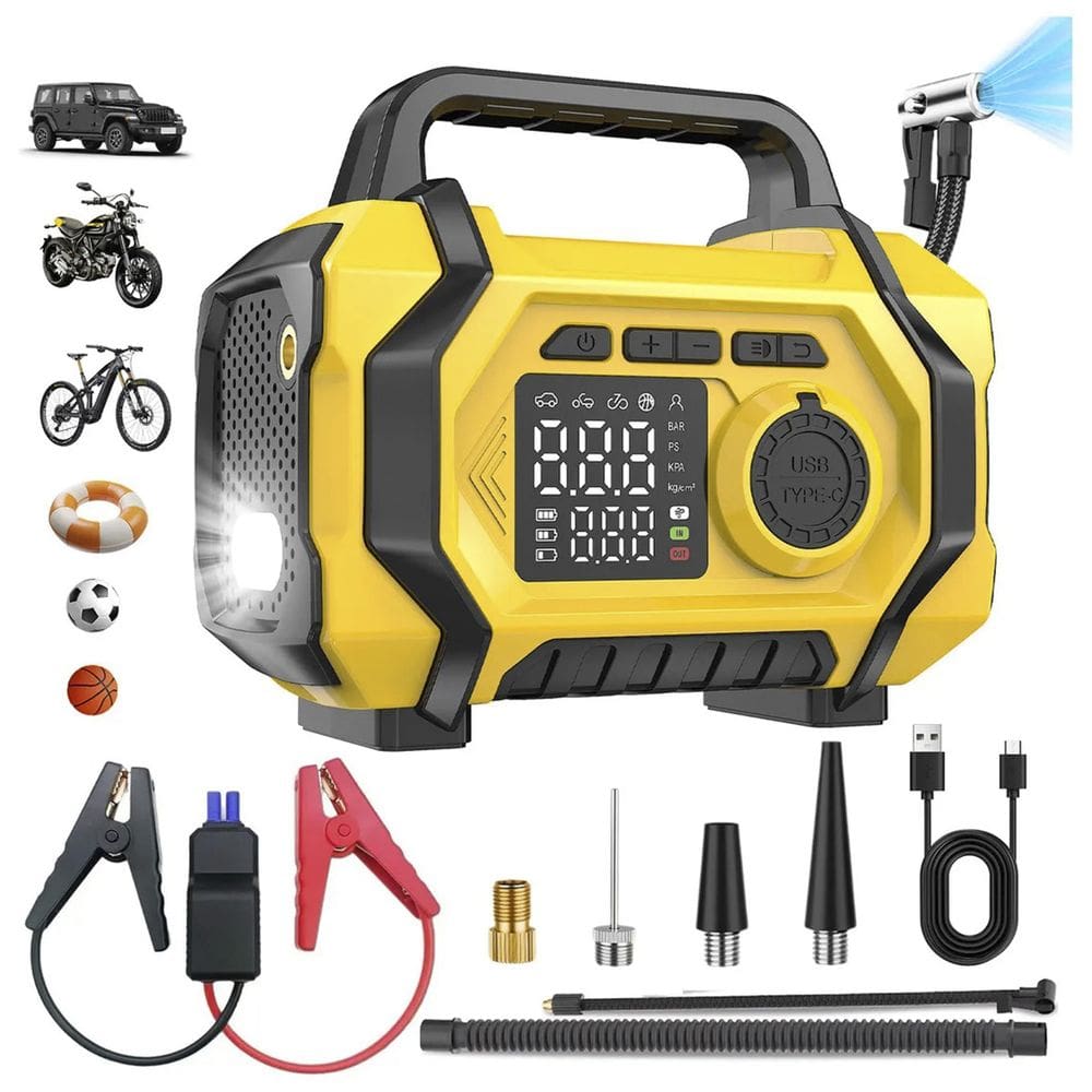 Compressor de Ar Chupeta Auxiliar Partida Carro Veicular Motor Infla Boia Pneu Moto Bicicleta Bike Luz Led Carregador