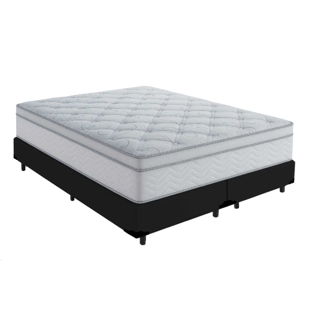 Cama Box King 193 Tecido Sintético Preto Com Colchão Toronto Molas Ensacadas Branco D33