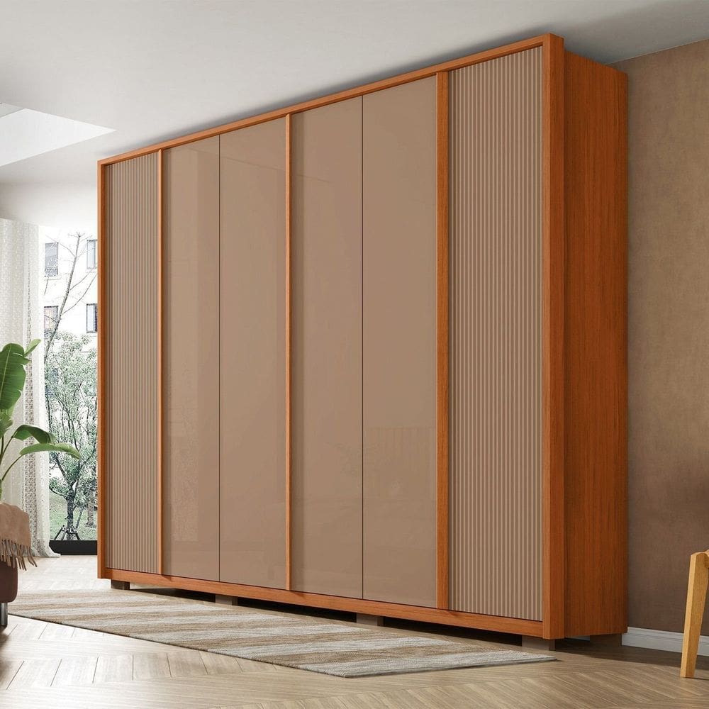 Guarda Roupa Casal Microripado 6 Portas 4 Gavetas Cleo Freijó