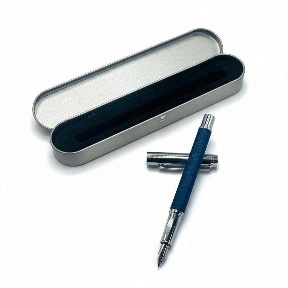 Caneta Tinteiro Executiva Pena Azul Caixa Metal 0,5Mm Luxo